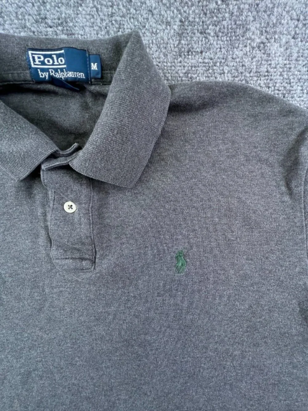 Polo By Ralph Lauren Men's Polo Shirt Short Sleeve Gray Cotton Medium Green Pony